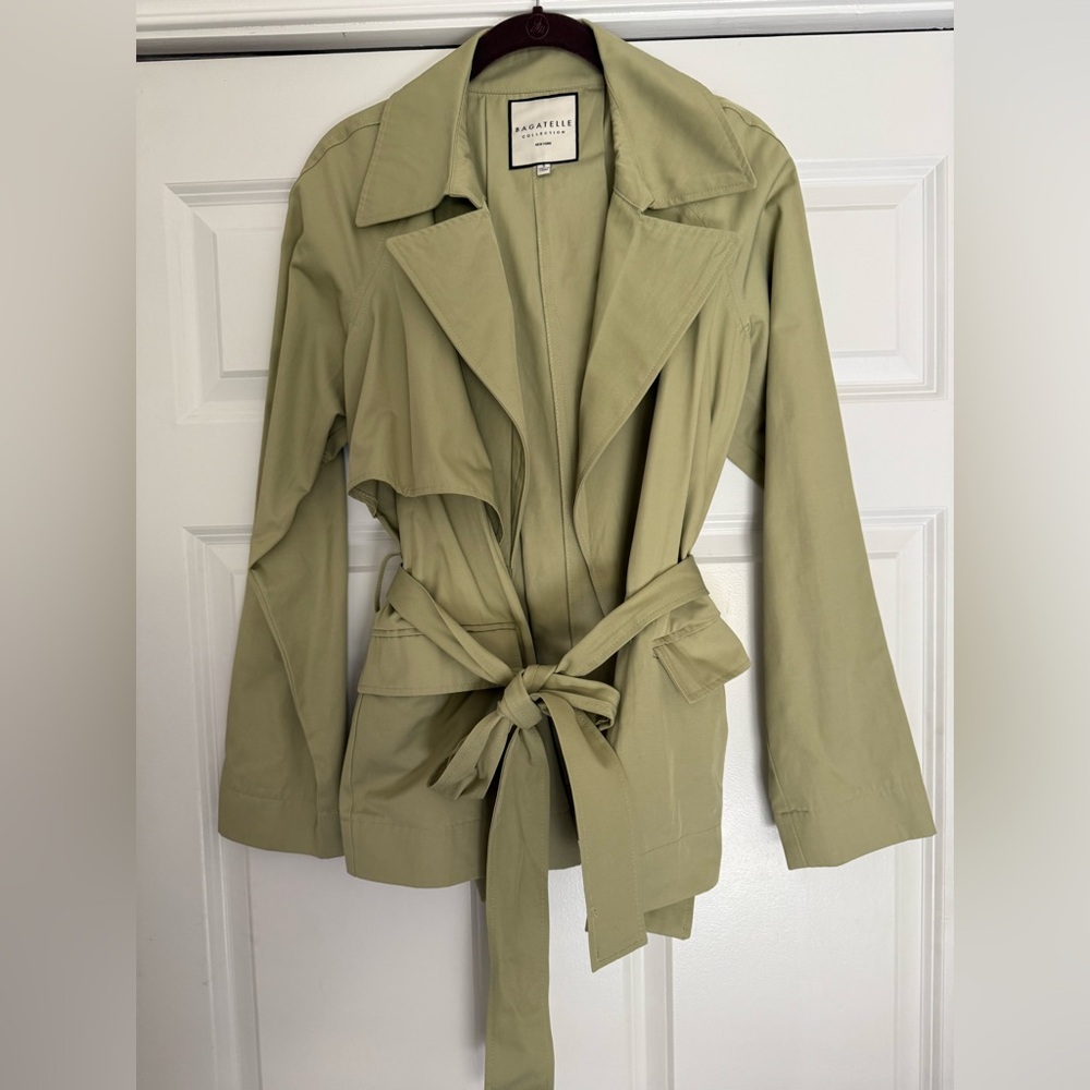 Baggatelle Light Olive Tie-Waist Trench Coat. 
NWOT
